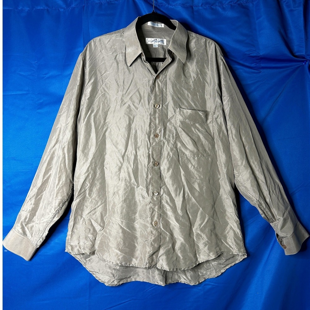 Vintage Mens Washable Silk Button Down Shirt Sz L Old Money Quiet Luxury Neutral